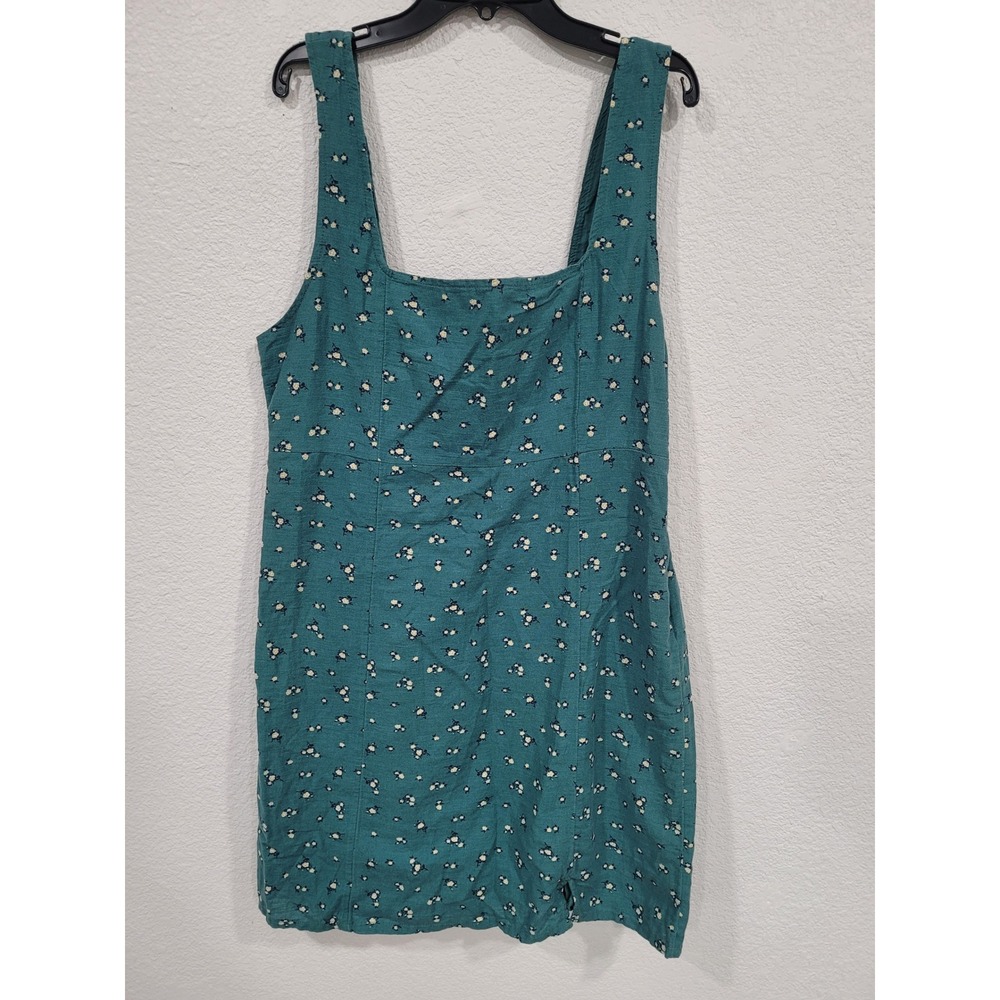 American‎ Eagle Teal Floral Linen Blend Smocked Back Mini Dress L Tall #16